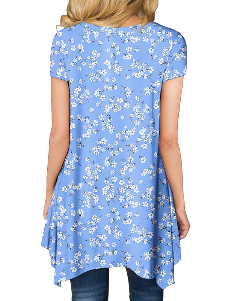 POPYOUNG Women's 2025 Summer Short Sleeve Tunic Top - Casual Loose Fit Swing Blouse Shirt for Beach, Vacation & Everyday Wear