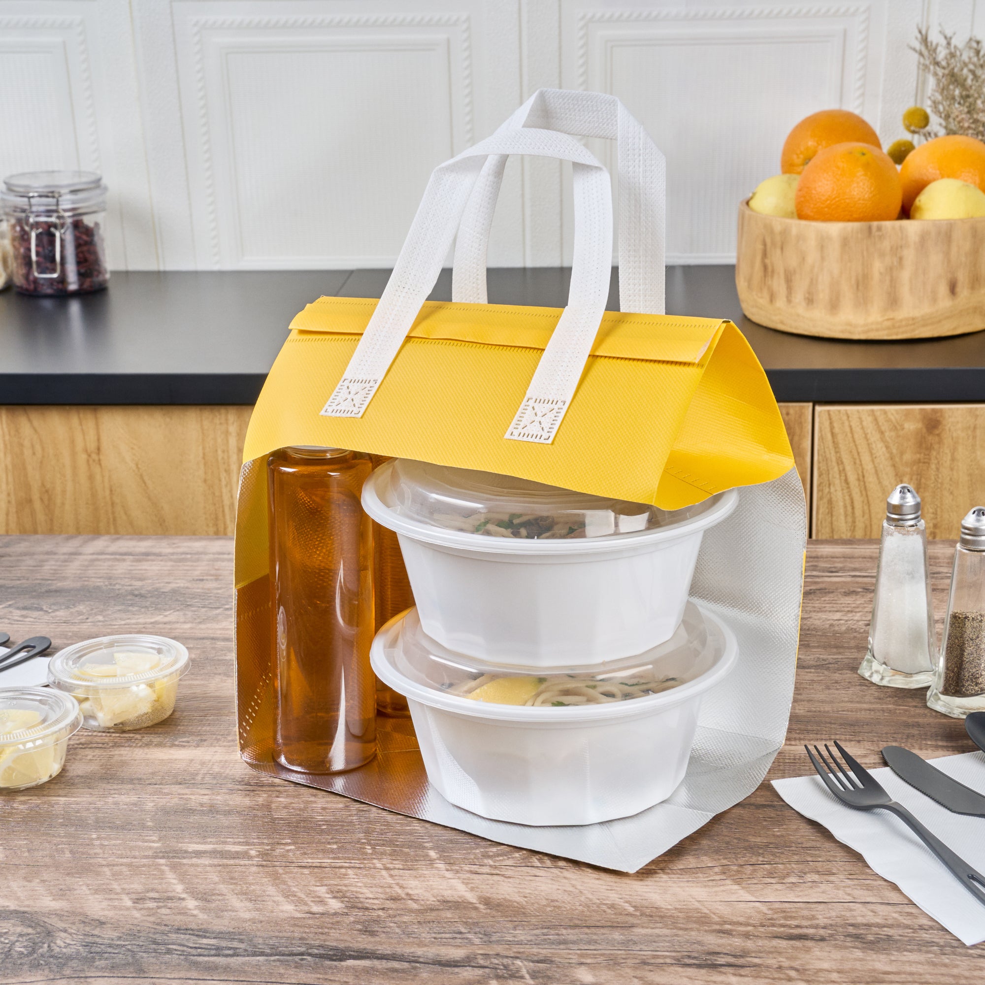 Insulated Yellow Takeout Bags - Tamper Evident Food Delivery Bags (9.5