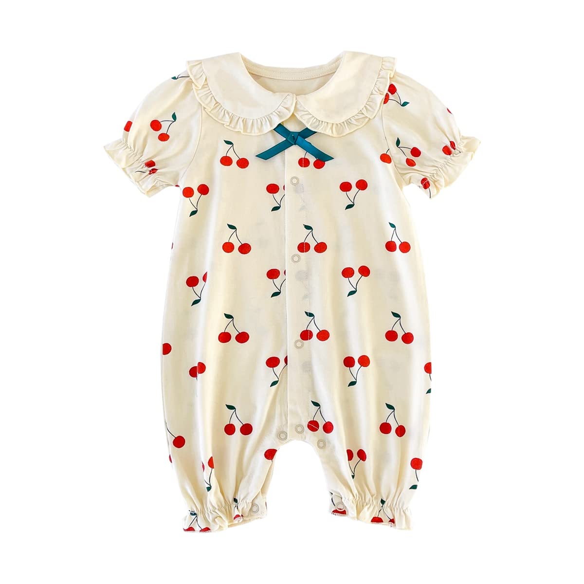 Adorable Baby Girls' Cherry Print Rompers - Soft Cotton Short Sleeve Outfits for Newborns & Infants | Perfect for Summer Playtime, Photo Shoots & Casual Outings