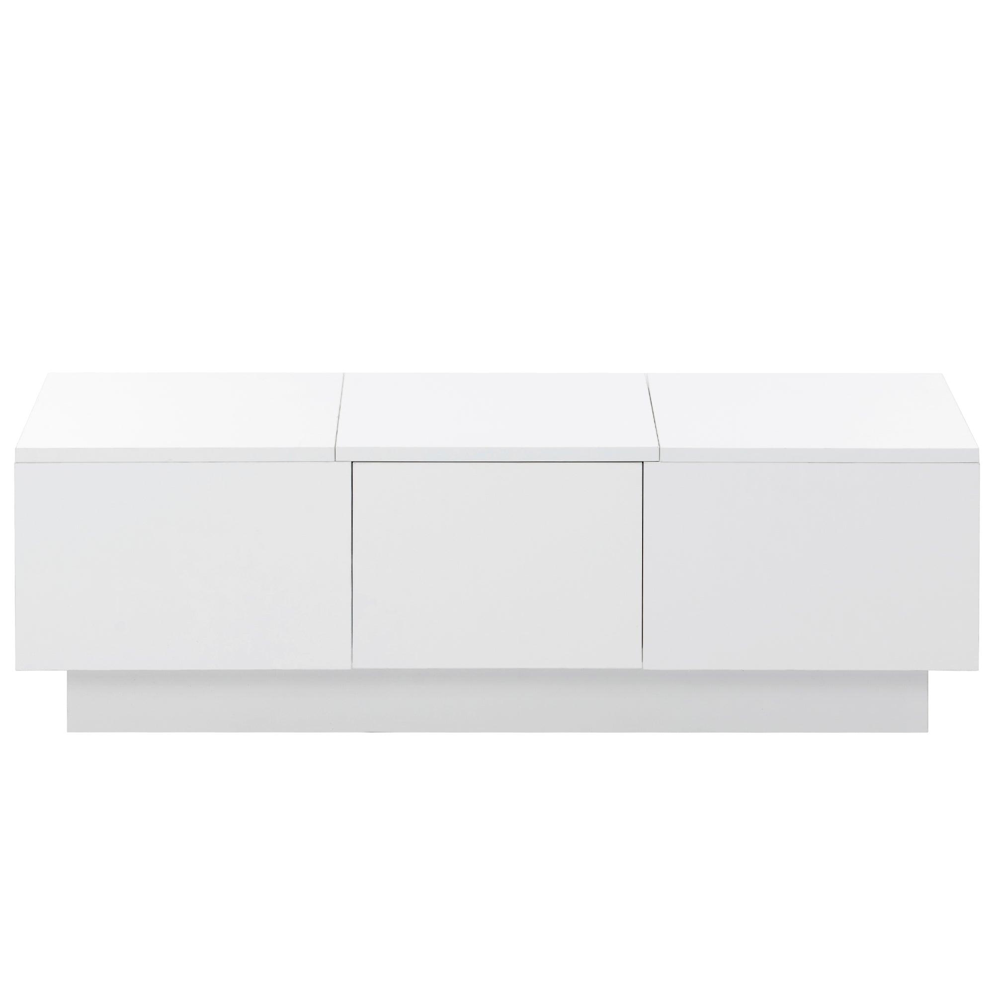 White Extendable Coffee Table with 2 Large Hidden Storage Compartments & 2 Drawers - High Gloss Center Table with Sliding Top for Living Room (39.3