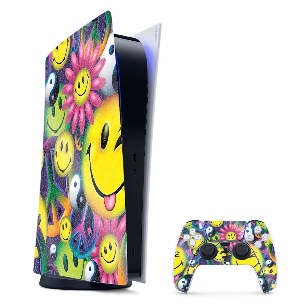 Glossy Glitter PS5 Skin - Peace Smile Design | Gaming & Home Decor