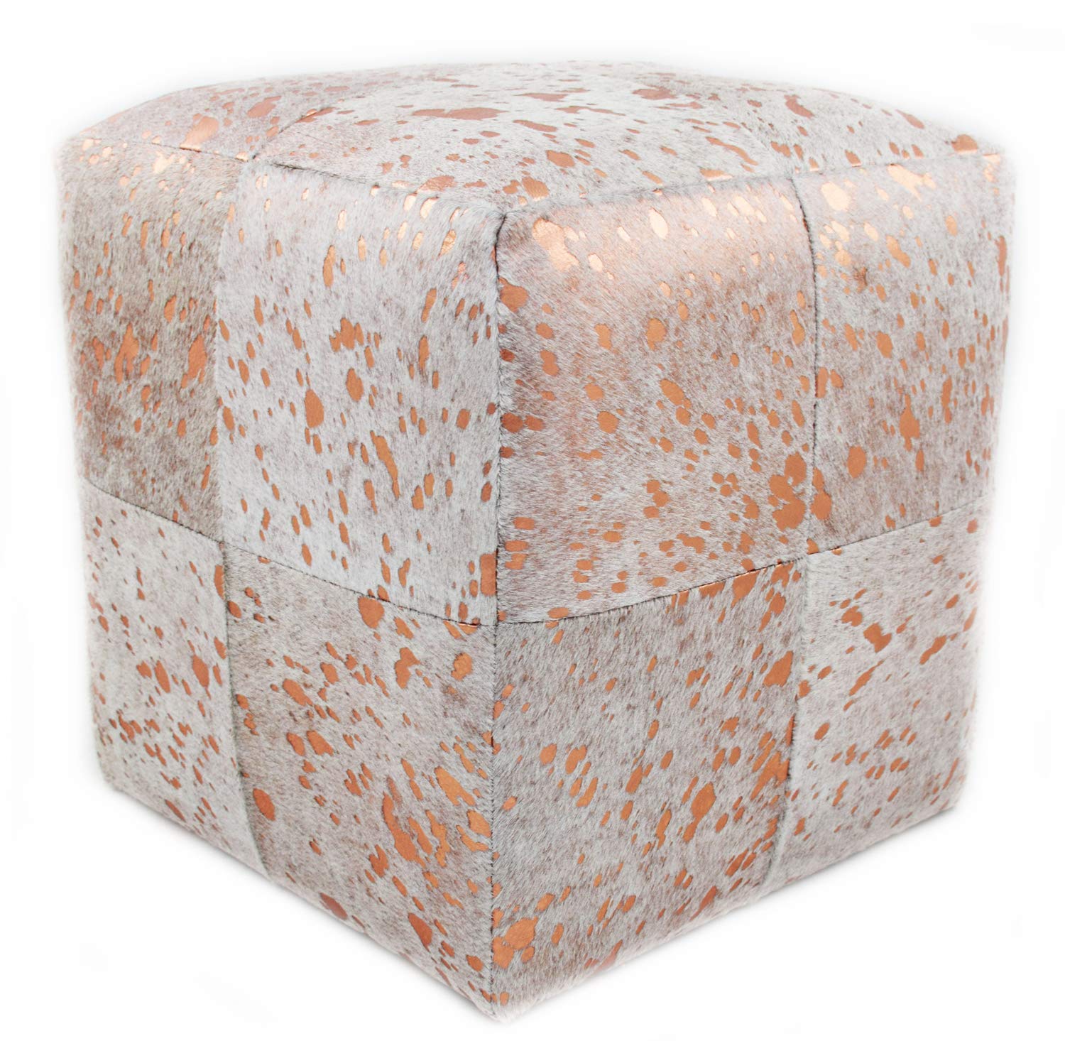Golden Rose Wash Designer Cowhide Cube Pouf Stool Ottoman - 18