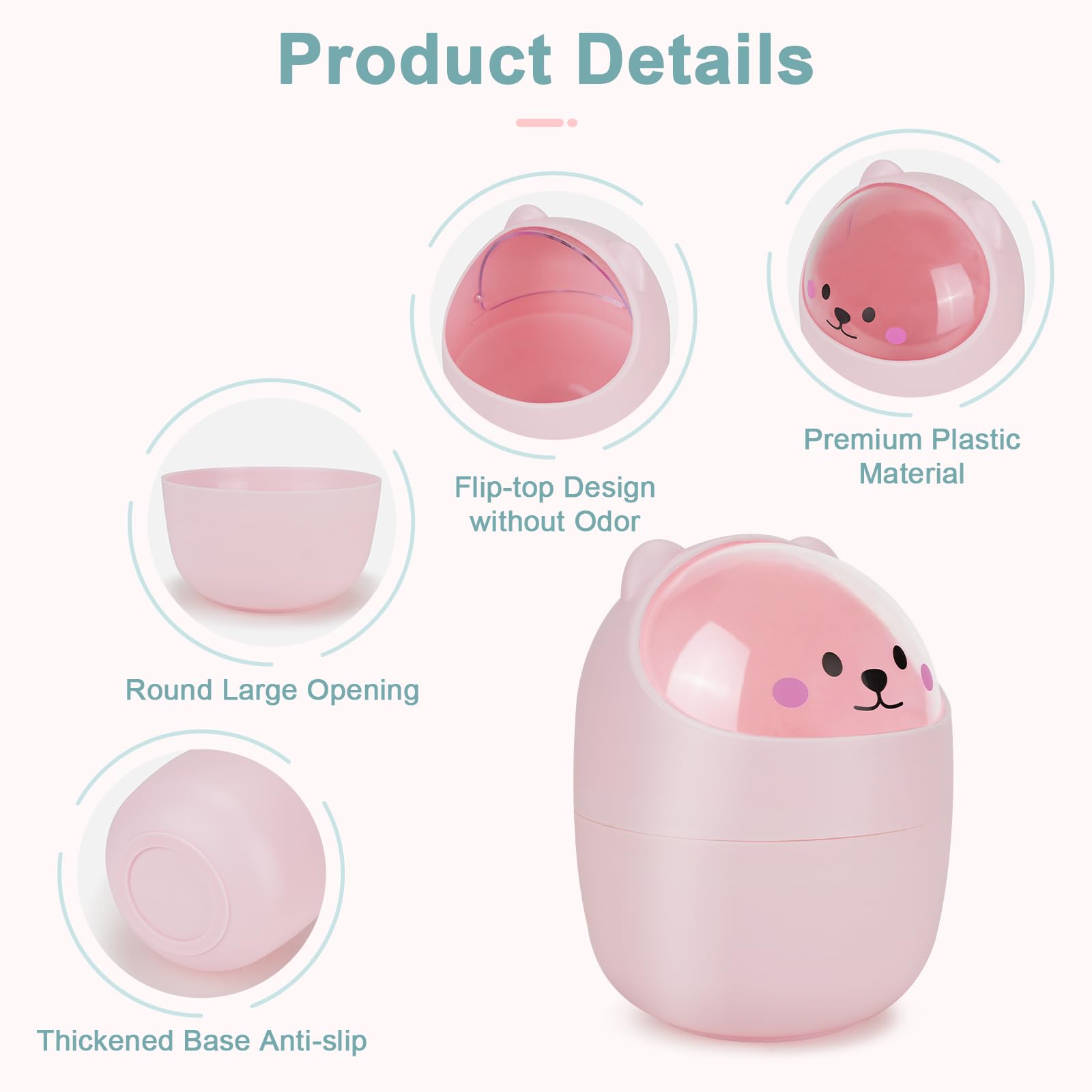 3PCS Mini Trash Can with 200 Trash Bags - Cute Cartoon Animal Small Waste Bin with Swing Lid for Home, Office, Kitchen, Bedroom & Dressing Table - Perfect for Desks, Countertops and Small Spaces
