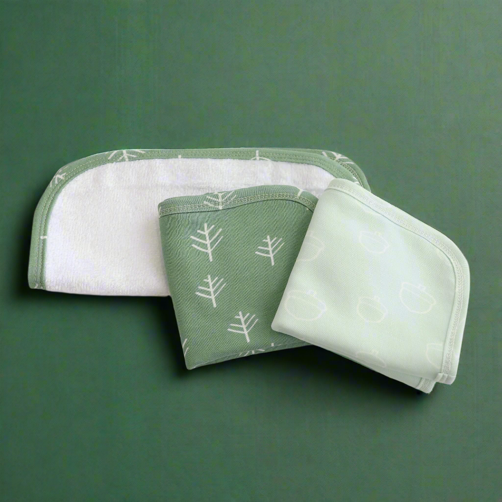 Premium Nordic 3-Pack Wash Cloths - Dusty Avocado & Forest Green | Soft Eco-Friendly Bath & Kitchen Towels for Spa, Baby Care & Home Cleaning