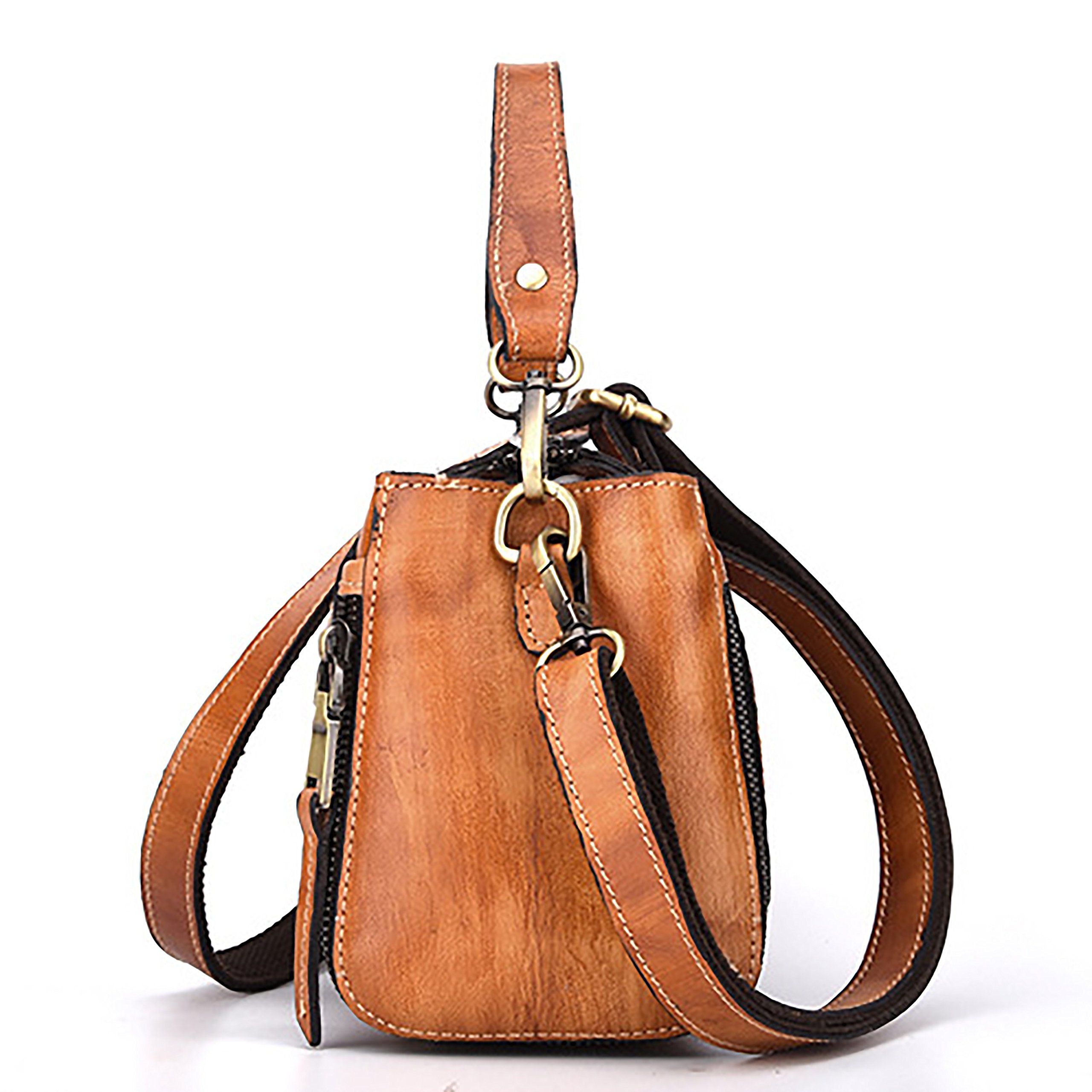 LETEULO Women's Leather Crossbody Bag with Top Handle - Vintage Tote Purse & Satchel Handbag for Work, Travel & Everyday Use