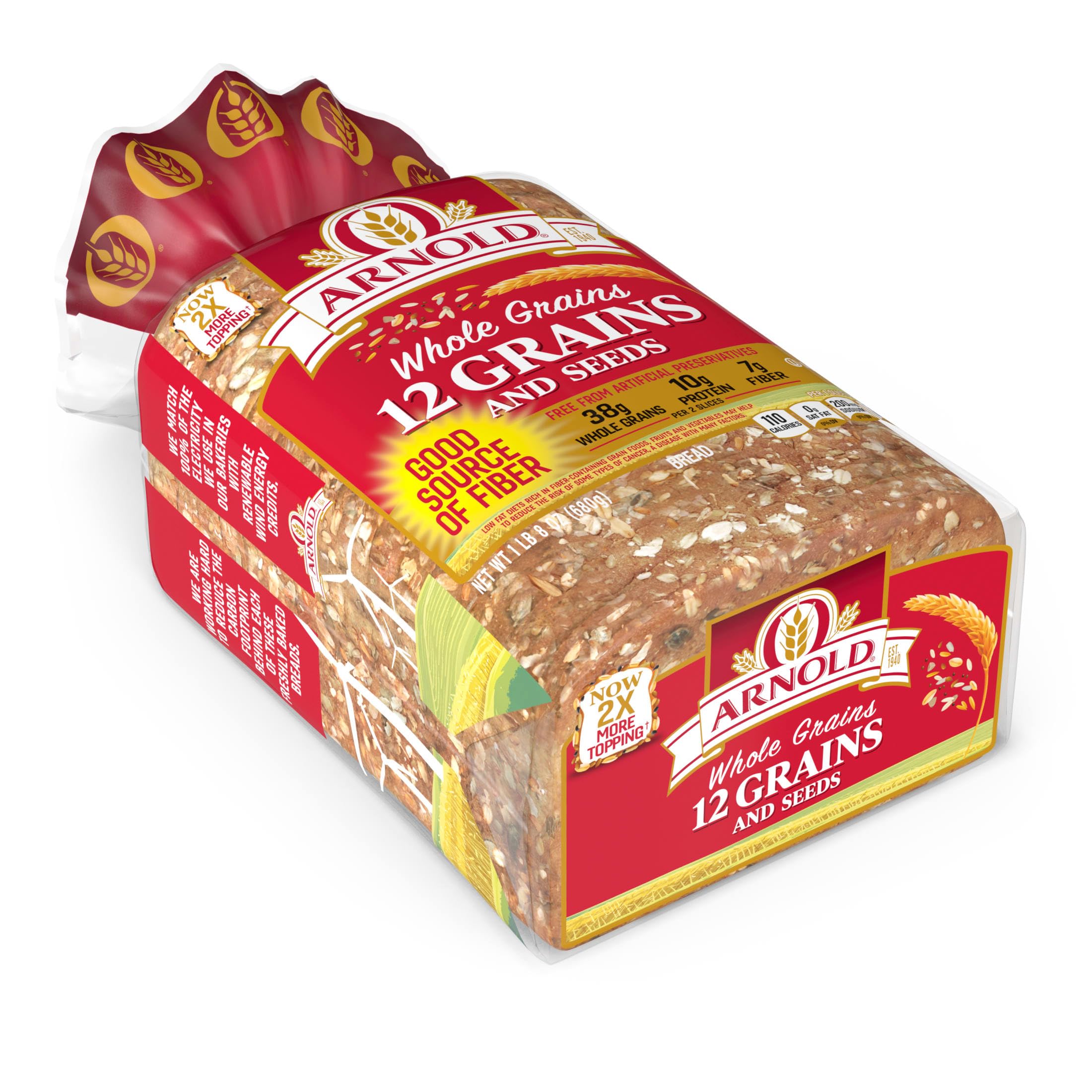 Arnold 12 Grains and Seeds Whole Grain Multigrain Bread - 24 oz Bag | Healthy High Fiber Sandwich Bread for Breakfast, Lunch & Snacks