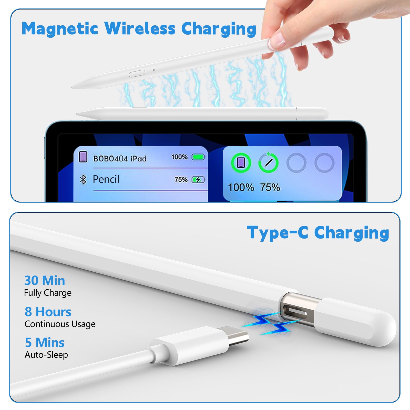TQQ 2nd Gen iPad Pencil - Magnetic Wireless Charging Stylus Pen for iPad Pro 11/12.9, iPad Air 5th-3rd, iPad Mini 6th/5th & iPad 10th-6th | Perfect for Drawing, Note-Taking & Digital Art