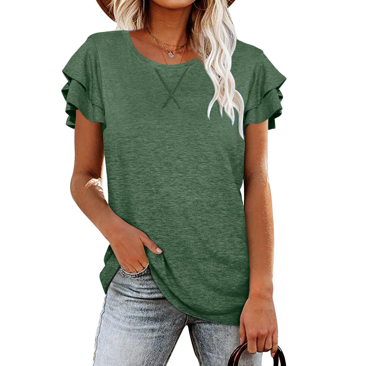 BESFLY Women's Summer V-Neck T-Shirt - Casual Long Sleeve Blouse Tunic Top for Work, Date Night & Everyday Wear | Breathable Comfort Fit