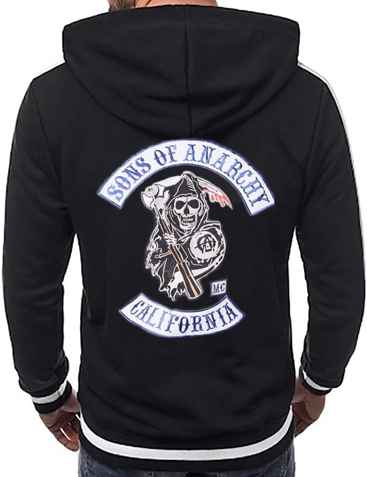 Outfittz Sons of Anarchy Zip-Up Hoodie for Men - Biker Jacket Style Pullover with Front Pockets - Perfect for Motorcycle Rides, Casual Wear & Halloween Costumes