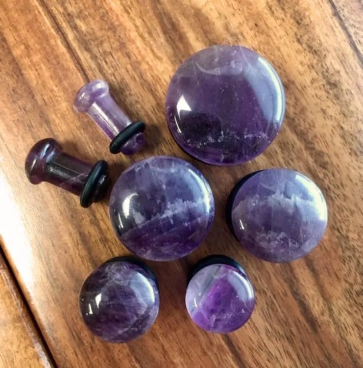 Amethyst Stone Single Flare Plugs - 14G to 00G Stretching Body Jewelry for Men & Women - Perfect for Ear Stretching, Everyday Wear, and Alternative Fashion