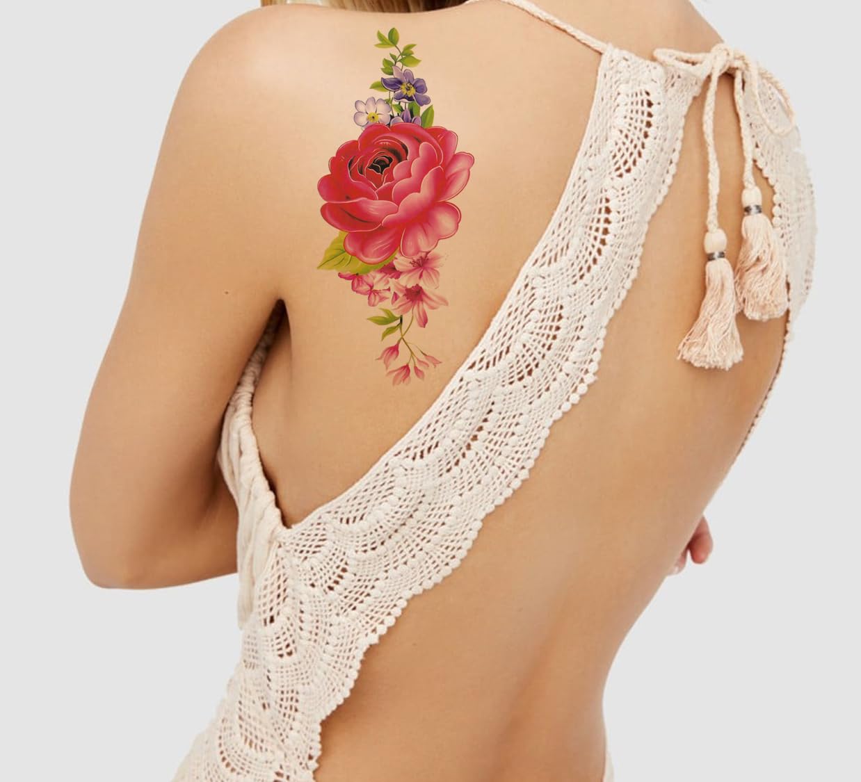 Waterproof Temporary Tattoo Stickers for Men & Women - 3D Realistic Flower, Butterfly, Star, Angel & Wolf Designs - Armband & Word Tattoos (19x9cm) - Perfect for Parties, Halloween & Cosplay - TBX-9010