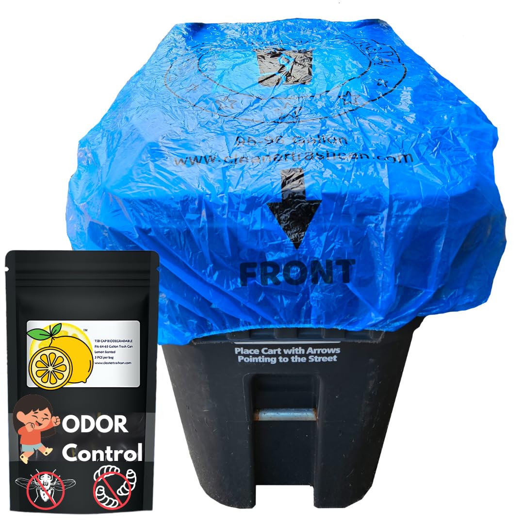 95 Gallon Lemon Scented Trash Can Odor Eliminator Covers (2-Pack) - Fresh Citrus Fragrance for Outdoor & Indoor Garbage Bins - Kitchen, Bathroom, Office & Garage Use
