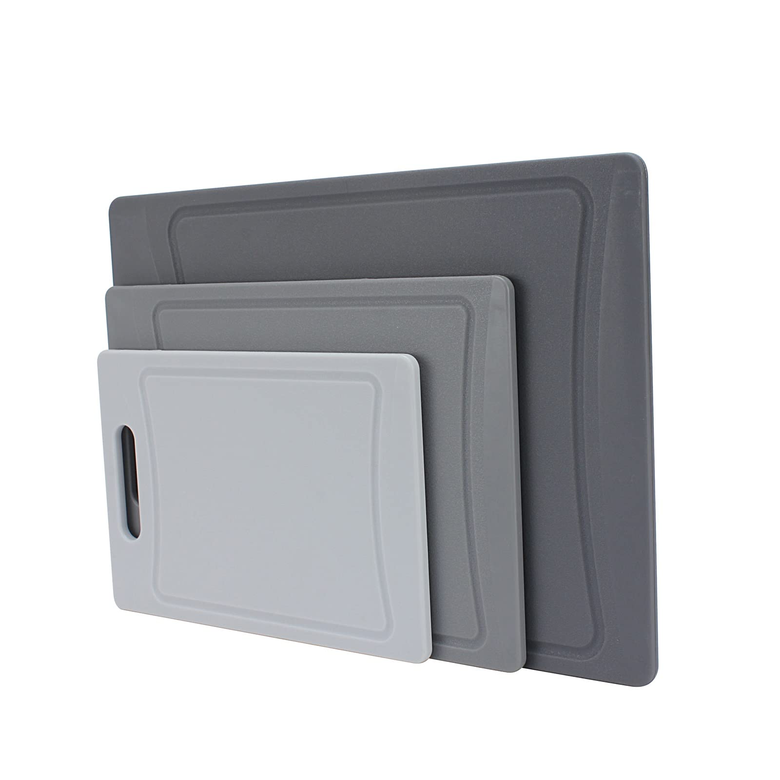 Non-Slip Cutting Board Set with Easy Grip Handle - 3 Durable Kitchen Cutting Boards for Meat, Vegetables & Fruits | Dishwasher Safe Gray Chopping Boards | Perfect for Meal Prep, Cooking & Food Presentation