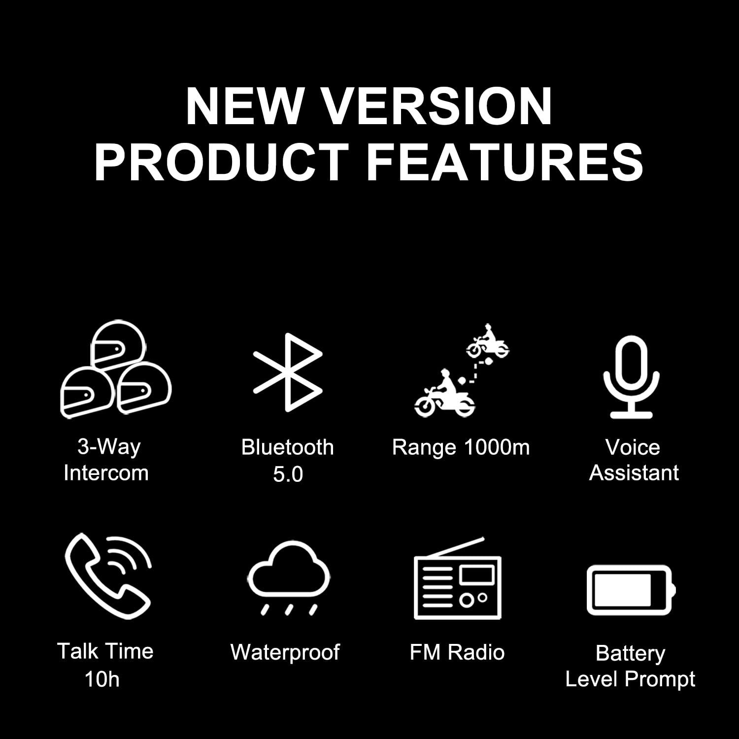 BETOWEY BT-S3 Bluetooth Motorcycle Intercom System - 2-Way Communication for Riders, Hands-Free Headset Built into Ski & Motorcycle Helmets - Perfect for Group Rides, Road Trips & Outdoor Adventures