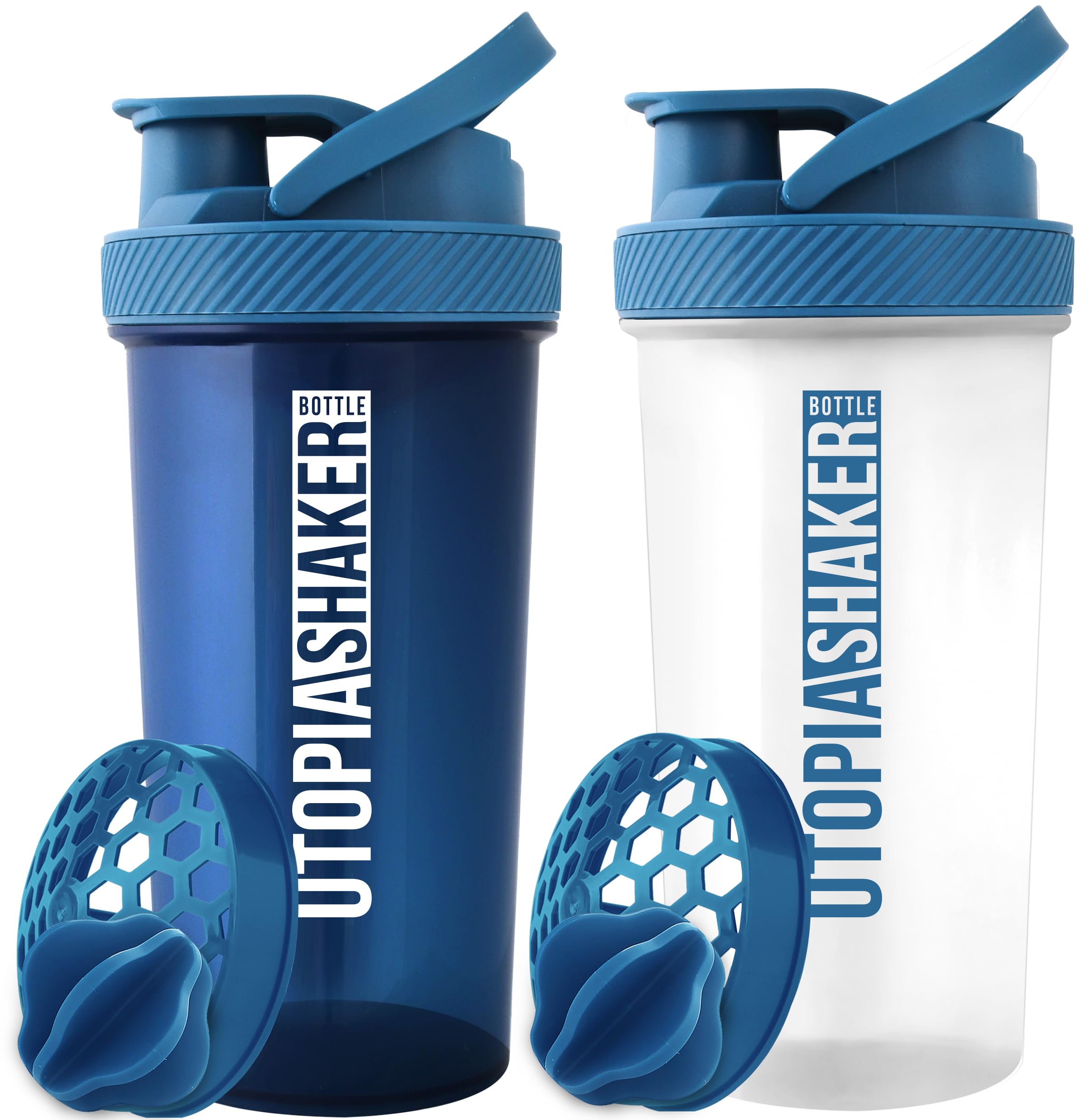 Utopia Home 28-Ounce Protein Shaker Bottle (Pack of 2) - Leak-Proof Mixer for Protein Powder, Pre-Workout & Smoothies - Navy & Clear - Perfect for Gym, Fitness & Post-Workout Recovery