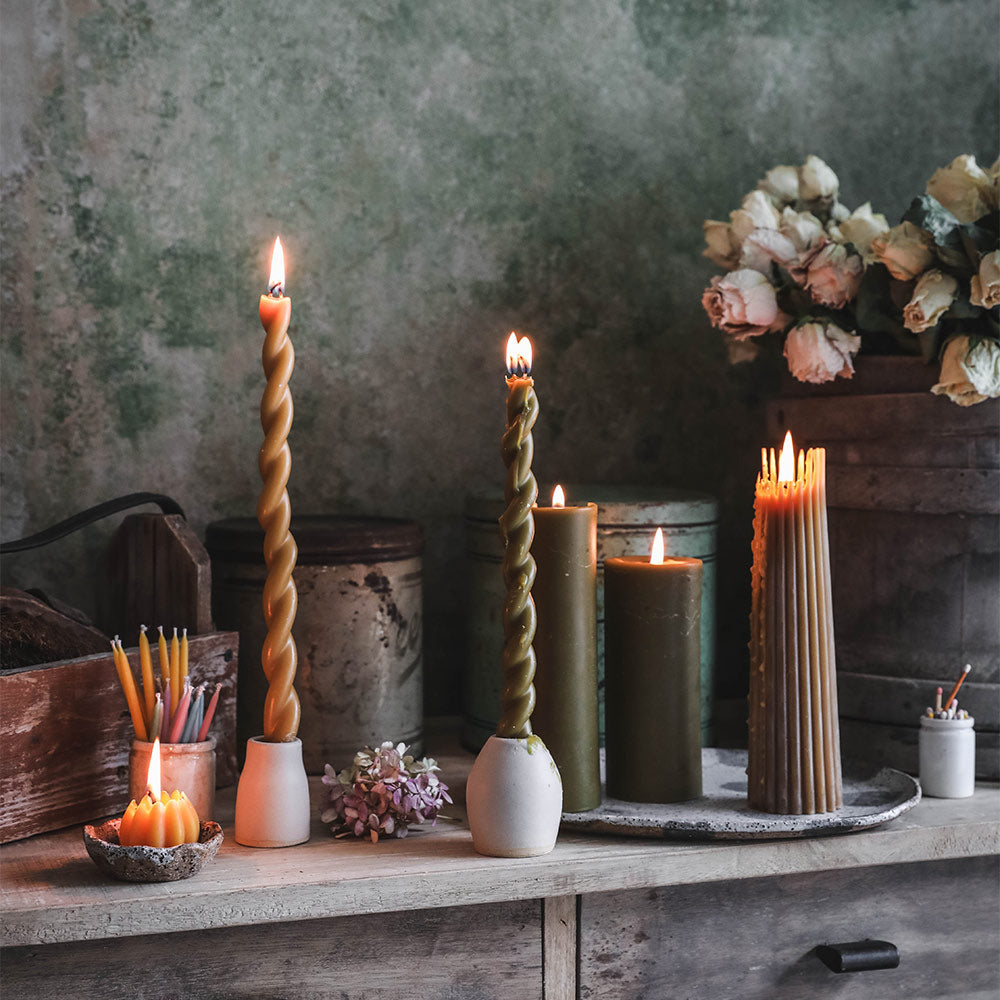 Twisted Beeswax Candle with Moss Aroma - Handmade Natural Candles for Home Decor, Relaxation & Romantic Ambiance | Perfect for Yoga, Meditation & Spa Nights
