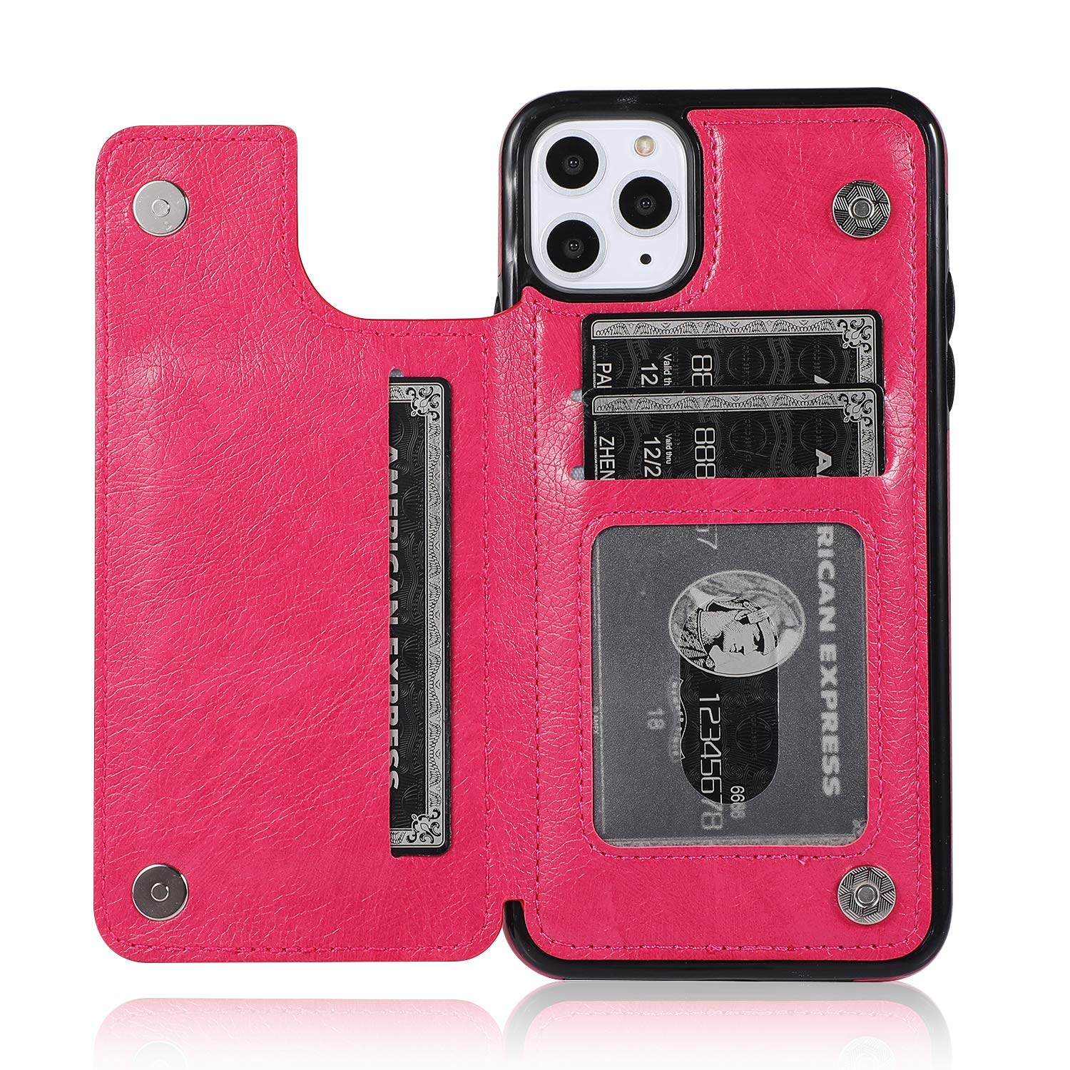 Alasheng iPhone 11 Pro Max Wallet Case with Credit Card Holder - Premium Leather Kickstand Cover with Card Slot, Durable Shockproof Protection for iPhone 11 Pro Max 6.5 Inch (Rose Red) - Perfect for Travel, Work & Everyday Use