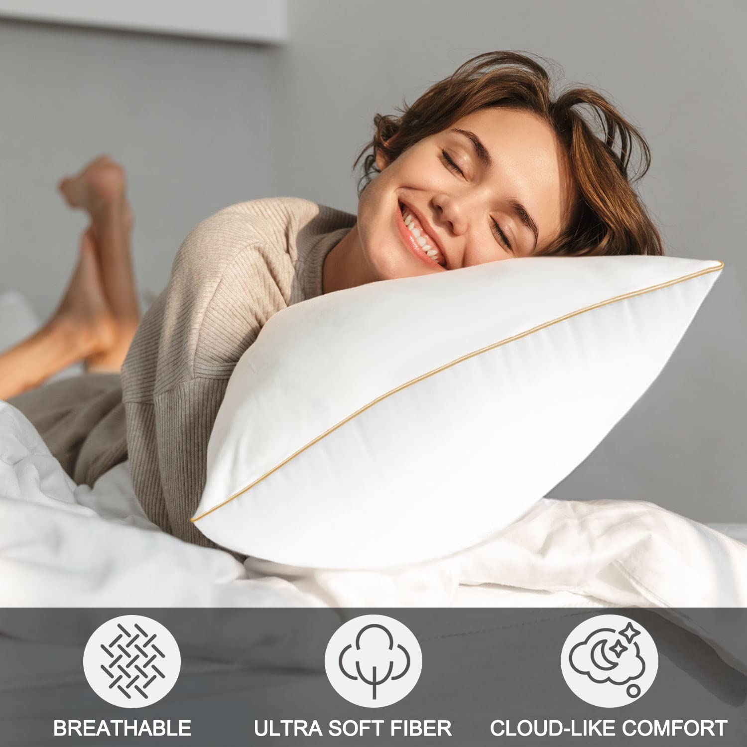 Premium Queen Size Pillow Set of 2 - Luxury Hotel Quality Down Alternative Pillows for Back, Stomach & Side Sleepers | Ultra Soft & Supportive Bed Pillows for Maximum Comfort | Perfect for Home, Hotel or Airbnb Use