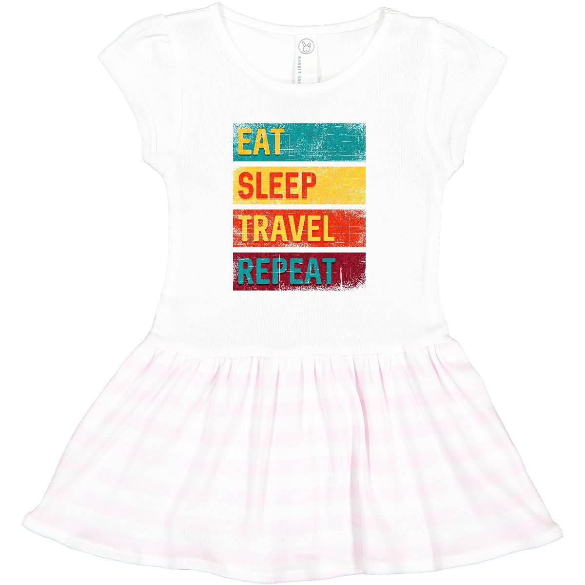 Inktastic Vacation Eat Sleep Travel Repeat Toddler Dress - Cute Travel-Themed Outfit for Baby Girls, Soft Cotton Play Dress for Beach, Park & Family Trips