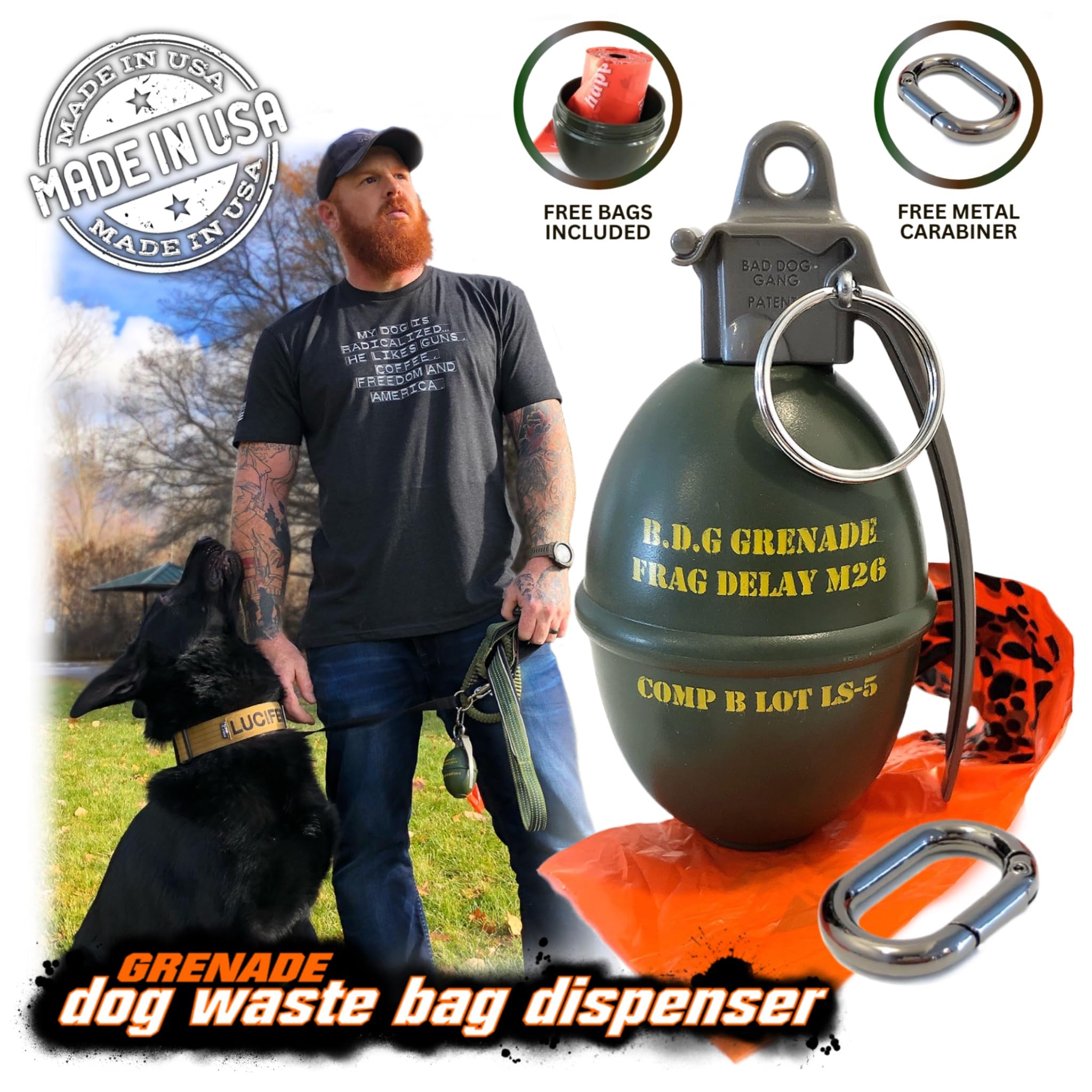 Eco-Friendly Dog Poop Bag Dispenser with Carabiner Clip - Leak-Proof Pet Waste Carrier for Small to Large Dogs | Includes 10 Biodegradable Bags | Perfect for Walking, Hiking & Outdoor Adventures