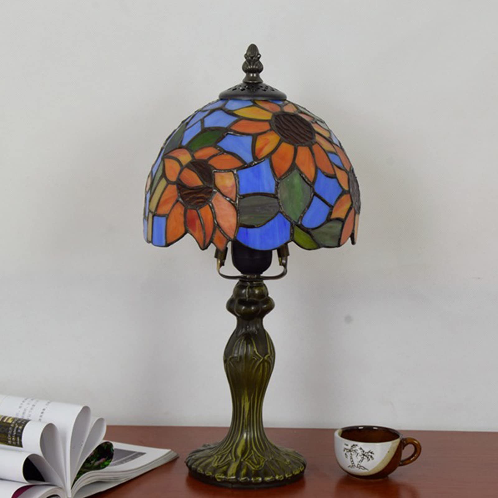 Vintage Tiffany Sunflower Table Lamp - 8 Inch Warm Light for Bedroom & Living Room