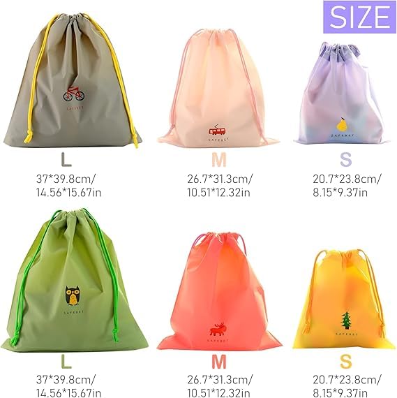 6-Piece PE Plastic Folding Sports Bags Set - Waterproof Drawstring Storage Bags for Travel, Gym, Home Organization & Clothes Storage | Compact & Lightweight for Sports Equipment, Laundry & Outdoor Activities
