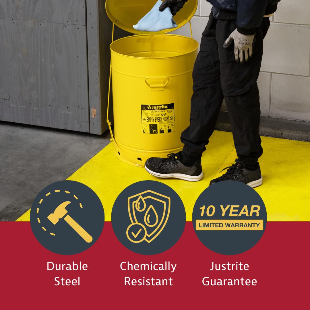 Justrite 6 Gallon Galvanized Steel Oily Waste Can with Foot Pedal | 16