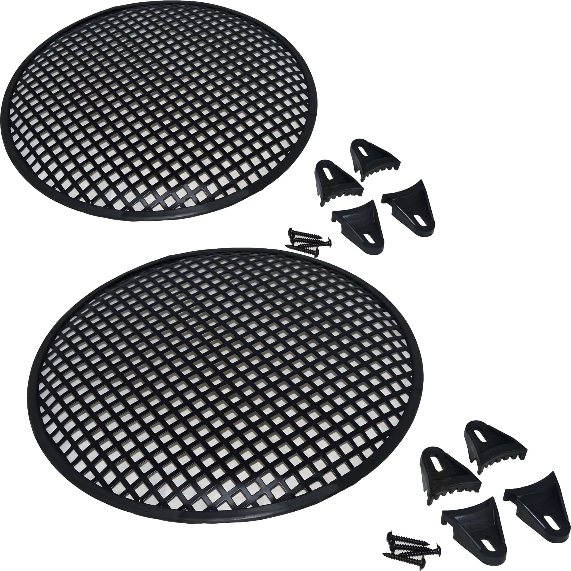 12-Inch Steel Speaker Subwoofer Grill Cover - Black Waffle Mesh Design with Clips & Screws (Pair) - Perfect for Home Theater, Car Audio, and Studio Speaker Protection
