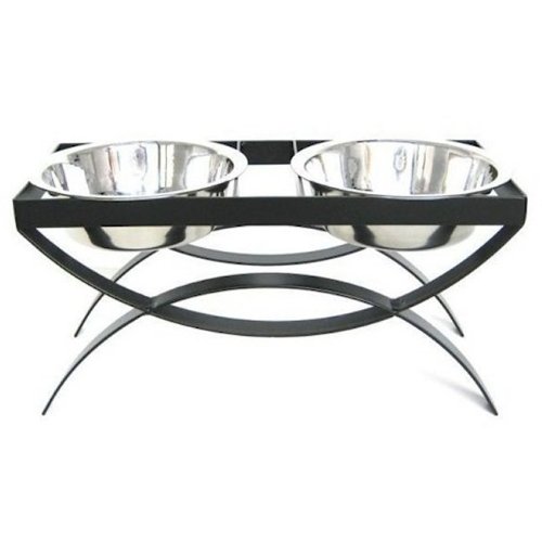 RDB18 Elevated Dog Bowl for Small Dogs - Double Sided SeeSaw Design - Anti-Spill Slow Feeder - Black Pet Food Stand - Perfect for Puppies & Small Breeds at Home or Travel