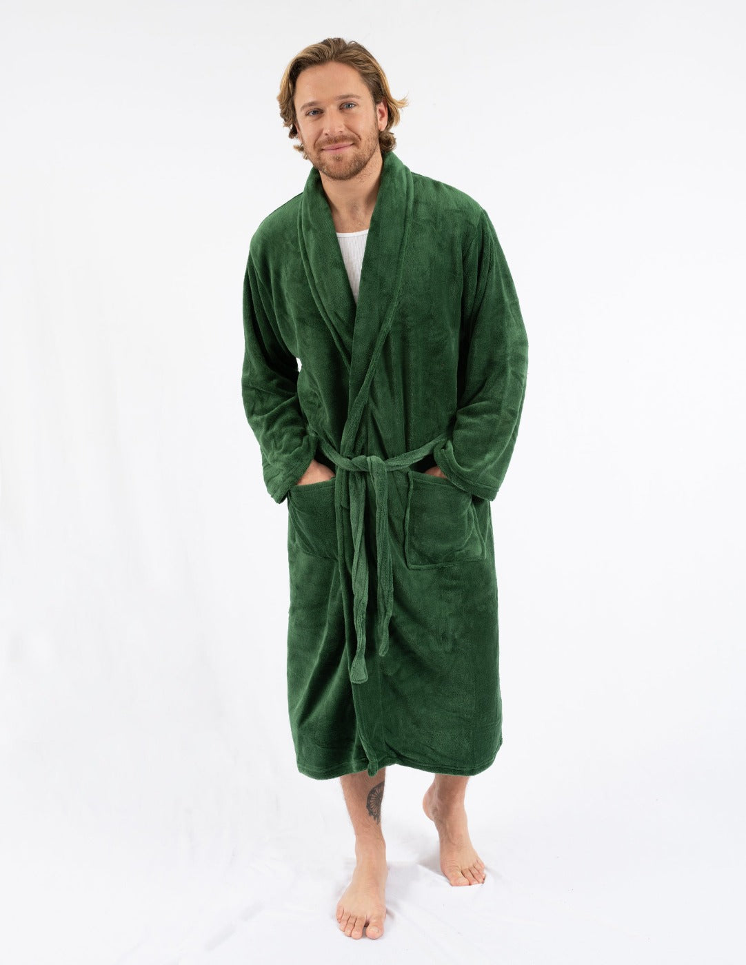 Premium Men's Soft Micro Fleece Bathrobe - Ultra Cozy & Absorbent Plush Robe for Spa, Lounge & After Shower - Machine Washable Home Wear