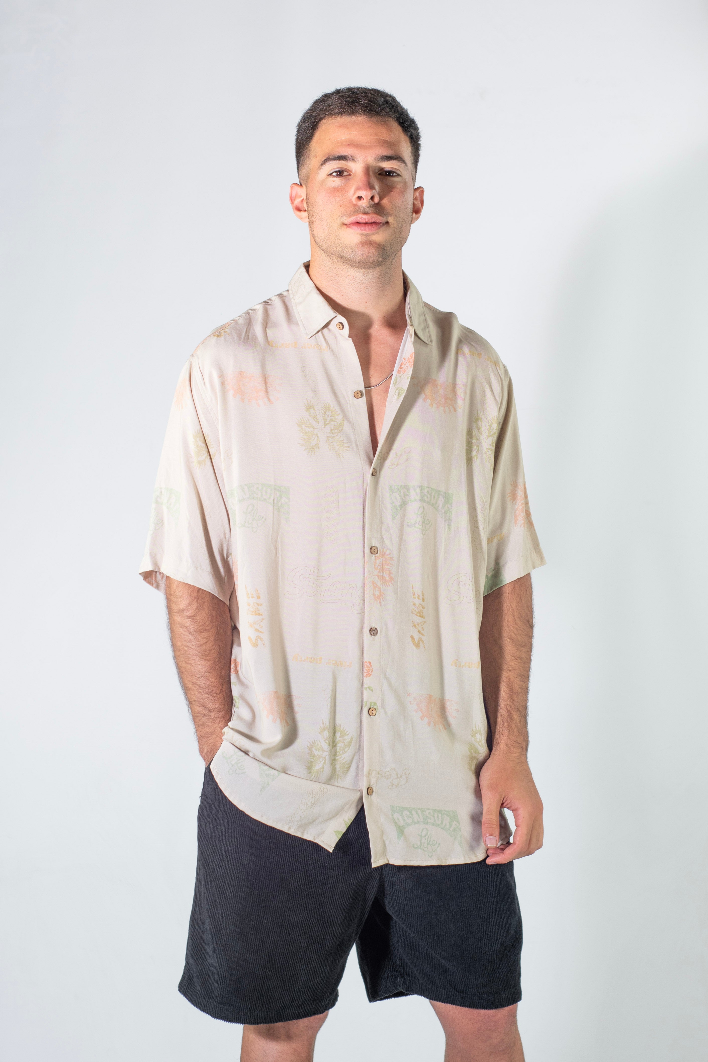 Premium Ocn Men's Malibu Beige Shirt - Comfortable Casual Wear for Beach, Vacation & Summer Outfits