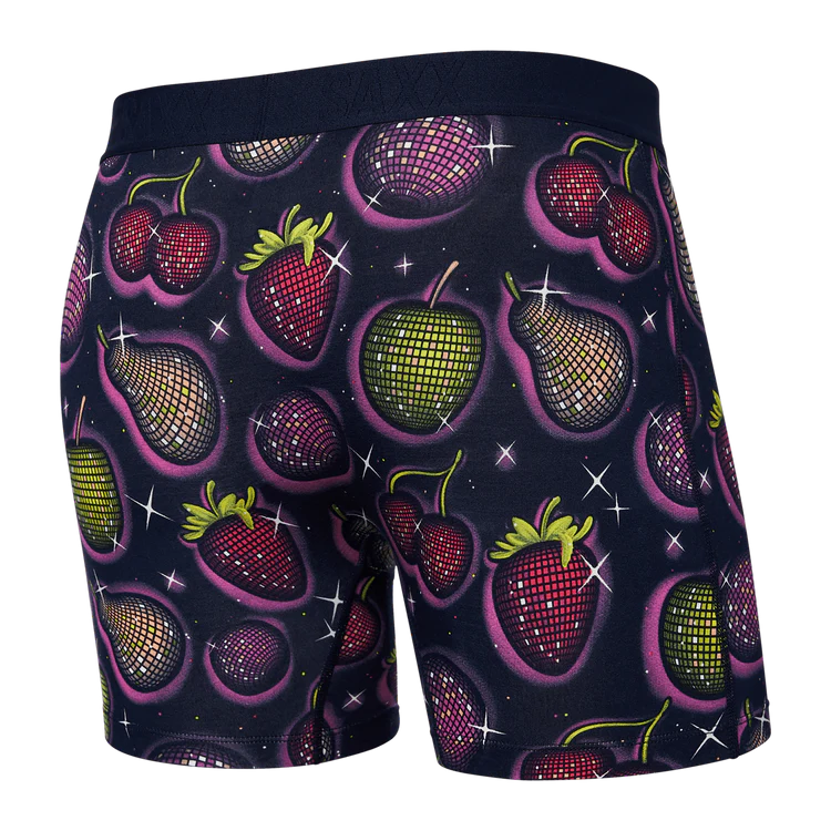 SAXX Vibe Super Soft Disco Fruit Boxer Briefs for Men - Ultra Comfortable Underwear in Maritime Blue | Perfect for Everyday Wear, Gym & Lounge