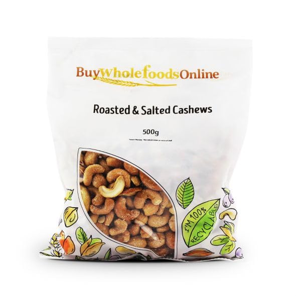 Organic Whole Cashew Nuts - Roasted & Salted, 500g Bulk Pack | Premium Quality, Non-GMO, Gluten-Free Snacks | Perfect for Healthy Eating, Baking & Party Platters