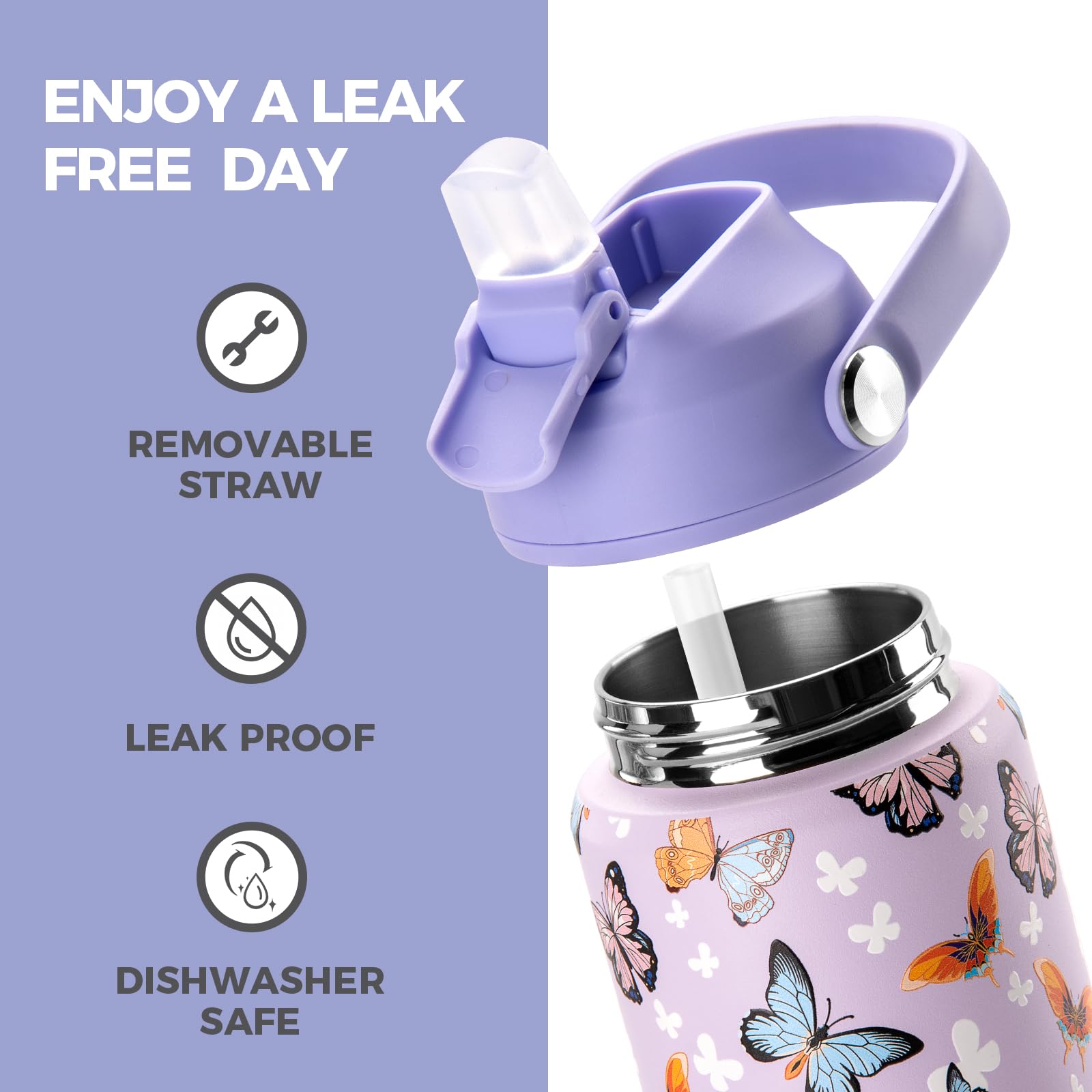 Choco Mocha Insulated Stainless Steel Water Bottle for Kids - 14Oz Leak-Proof School Water Bottle, BPA-Free & Double-Walled for Hot/Cold Drinks - Perfect for School, Sports & Outdoor Activities (Pink)