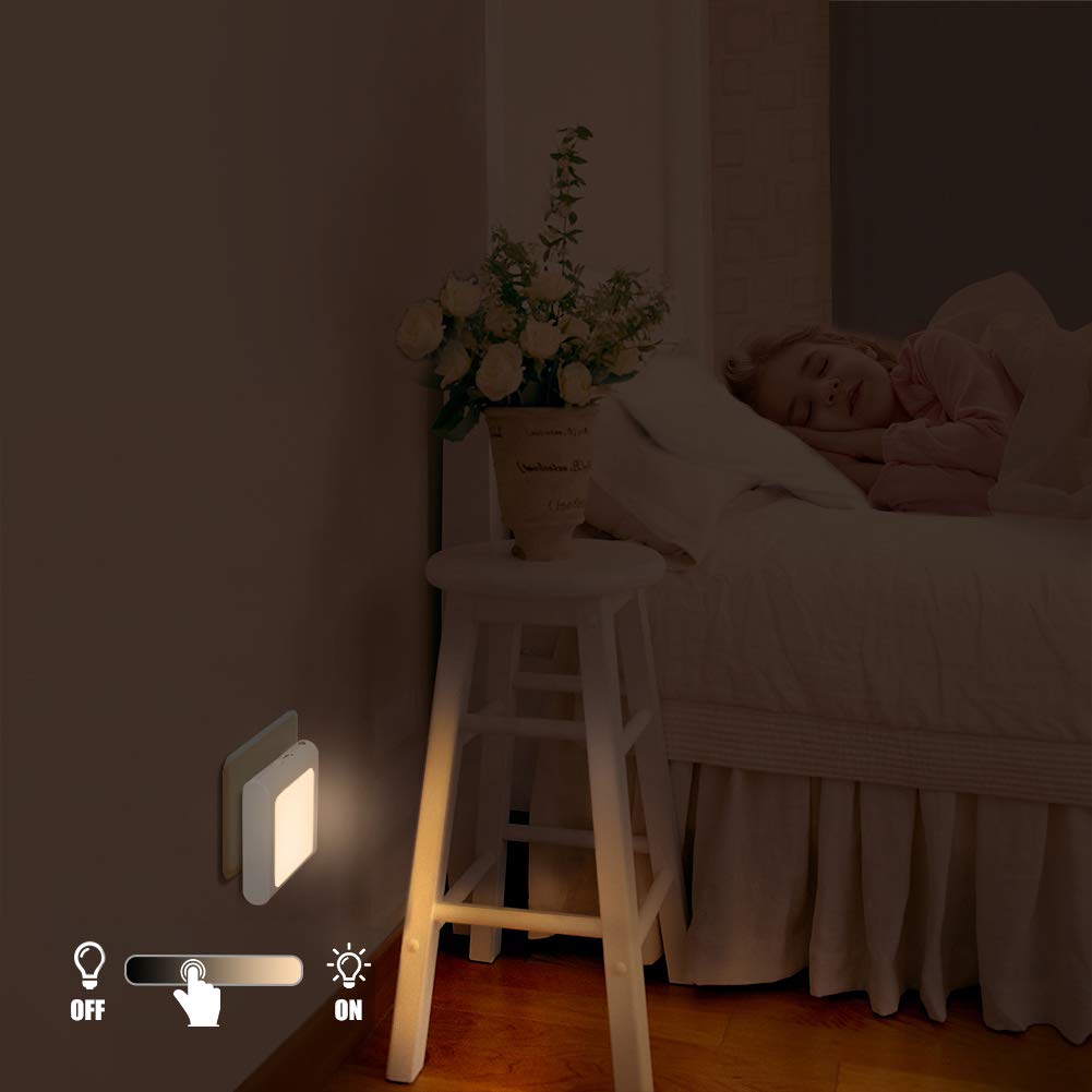 Emotionlite Dimmable LED Night Light Plug in Wall - Stepless Brightness Adjustable Nightlight for Kids, Nursery, Bedroom, Bathroom, Hallway, Stairs - Warm White 2 Pack - Perfect for Nighttime Safety and Comfort
