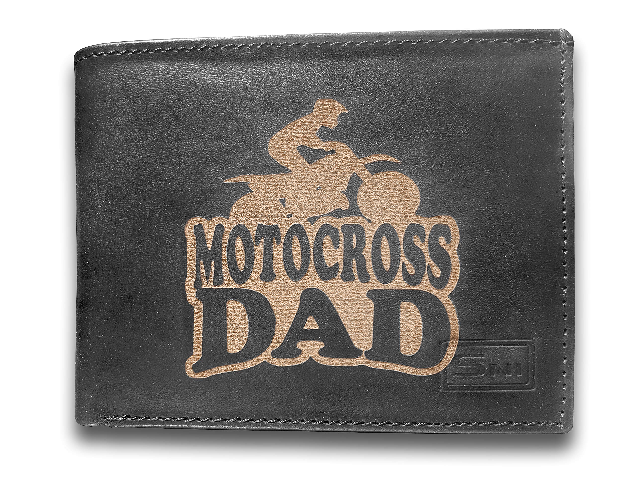 Genuine Cowhide Leather Slimfold Motorcycle Wallet for Men - Laser Engraved Motocross Dad Design, Large Capacity 14-Pocket Credit Card Holder Organizer | Perfect Biker Gift, Everyday Carry & Travel Essentials