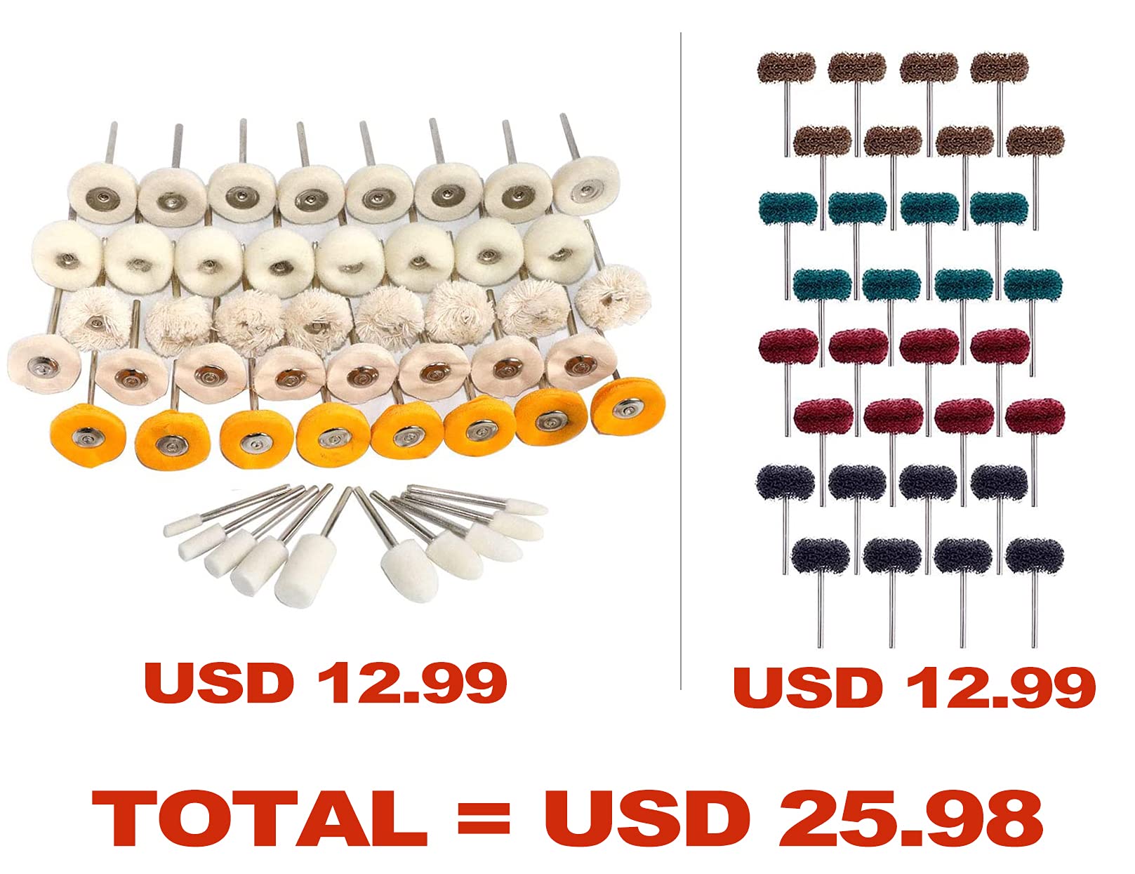 82PCS 1Inch Polishing and Buffing Kit - Professional Wool Fabric Cotton Pads (50PCS) & Abrasive Wheels (32PCS) with 3mm Shank for Rotary Tools - Perfect for Metal Polishing, Jewelry Making, and DIY Crafts