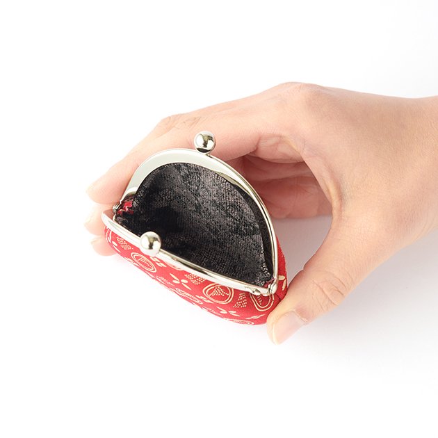 Premium Japanese Deerskin Leather Coin Purse with Urushi Lacquer Clasp - Mt. Fuji Red Pattern | Handmade in Japan | Elegant Gamaguchi Change Purse for Travel, Gifts & Daily Use