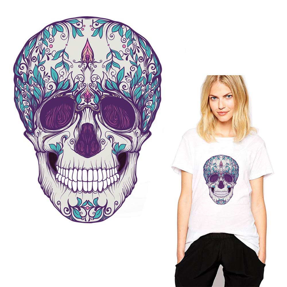 Halloween Iron on Patch - Day of The Dead Skull Applique for DIY T-Shirt & Denim Jacket - Heat Transfer Decal for Costume & Clothing Decoration - Perfect for Halloween Parties, Cosplay & DIY Projects
