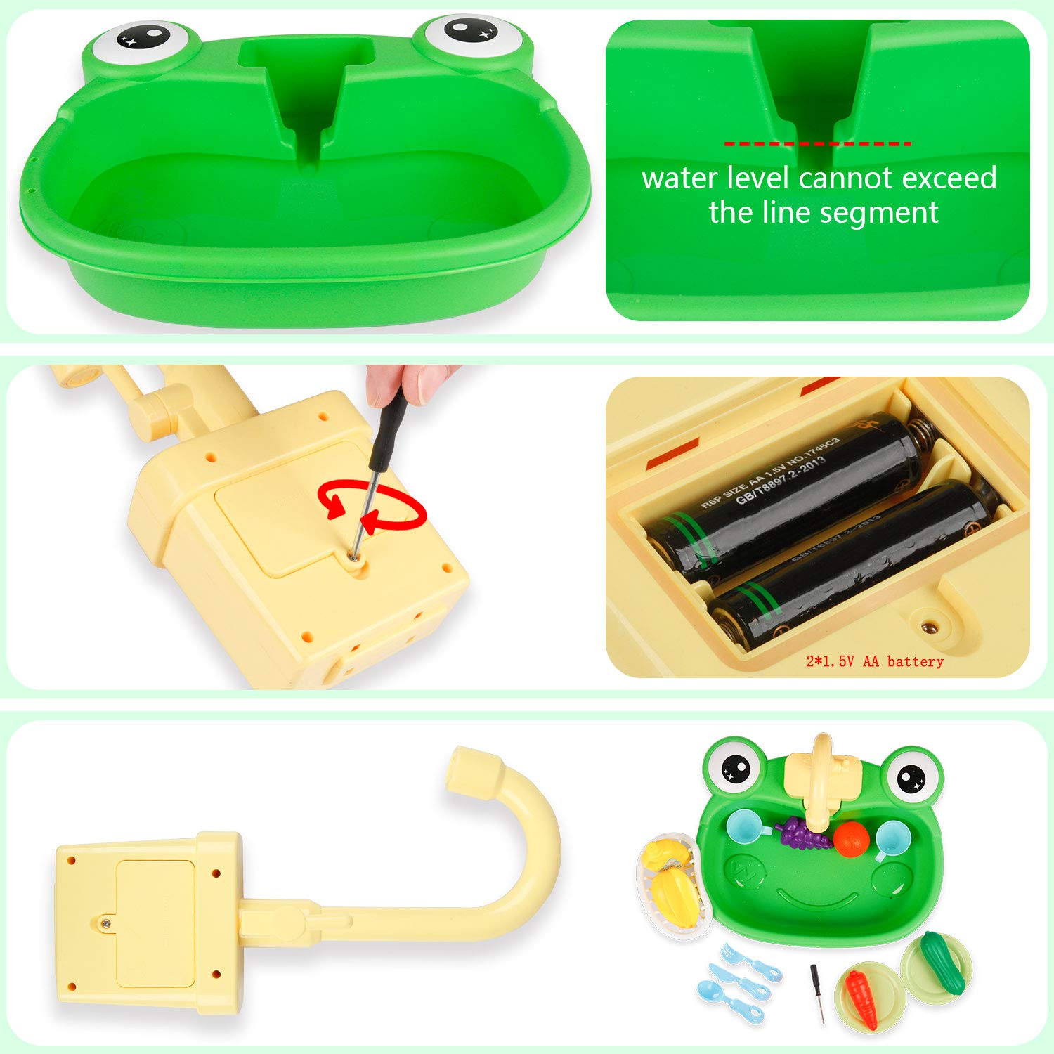 Ruibytree Kids Pretend Play Kitchen Sink Toy with Electric Running Water Faucet, Dishwasher & Cutting Food Set - Role Play Accessories for Toddlers (Cute Frog Design) | Perfect for Imaginative Play, Preschool Learning & Birthday Gifts