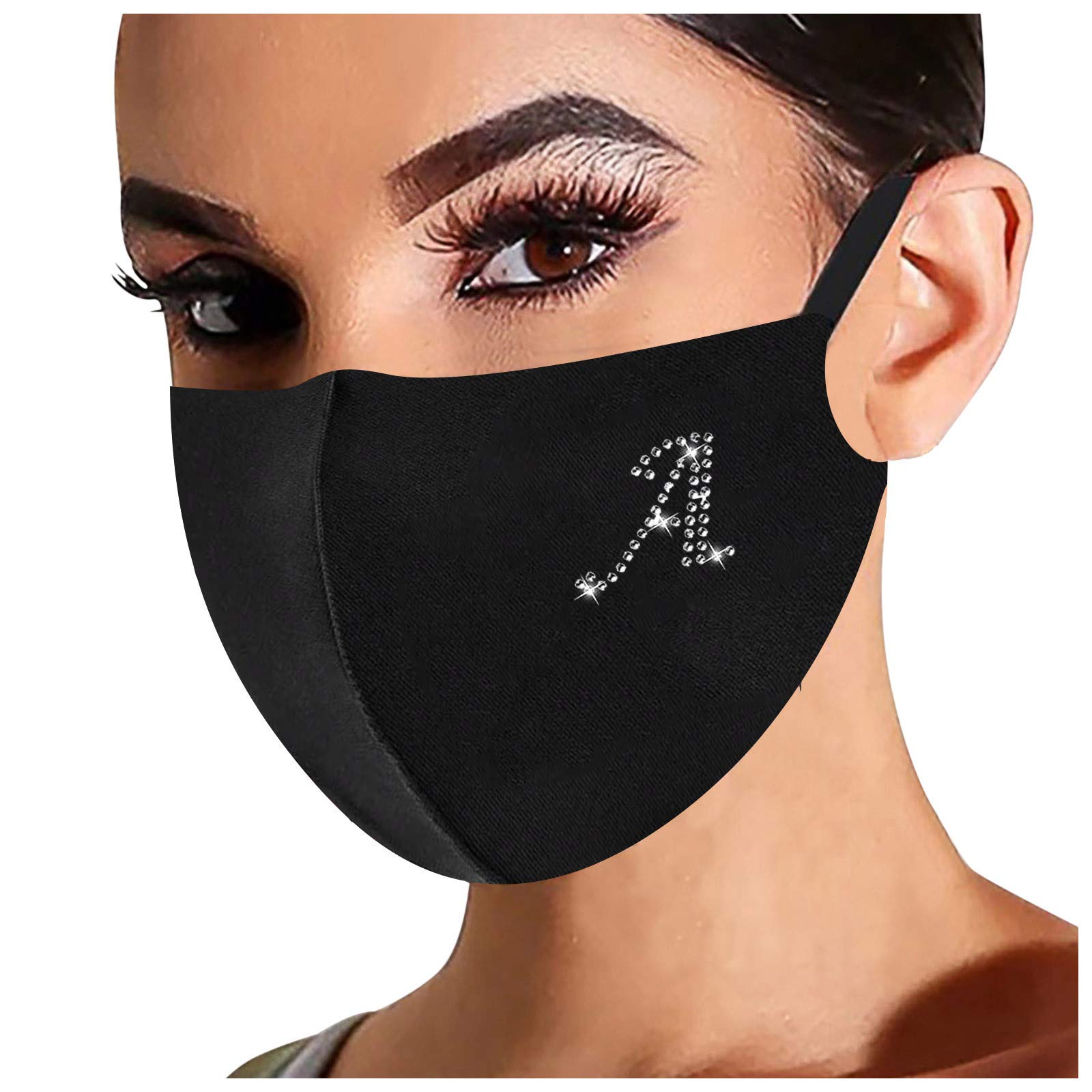 Reusable Rhinestone Letter Ice Silk Cotton Face Masks for Adults - Windproof Dust Protection for Outdoor Activities, Travel, and Daily Commute