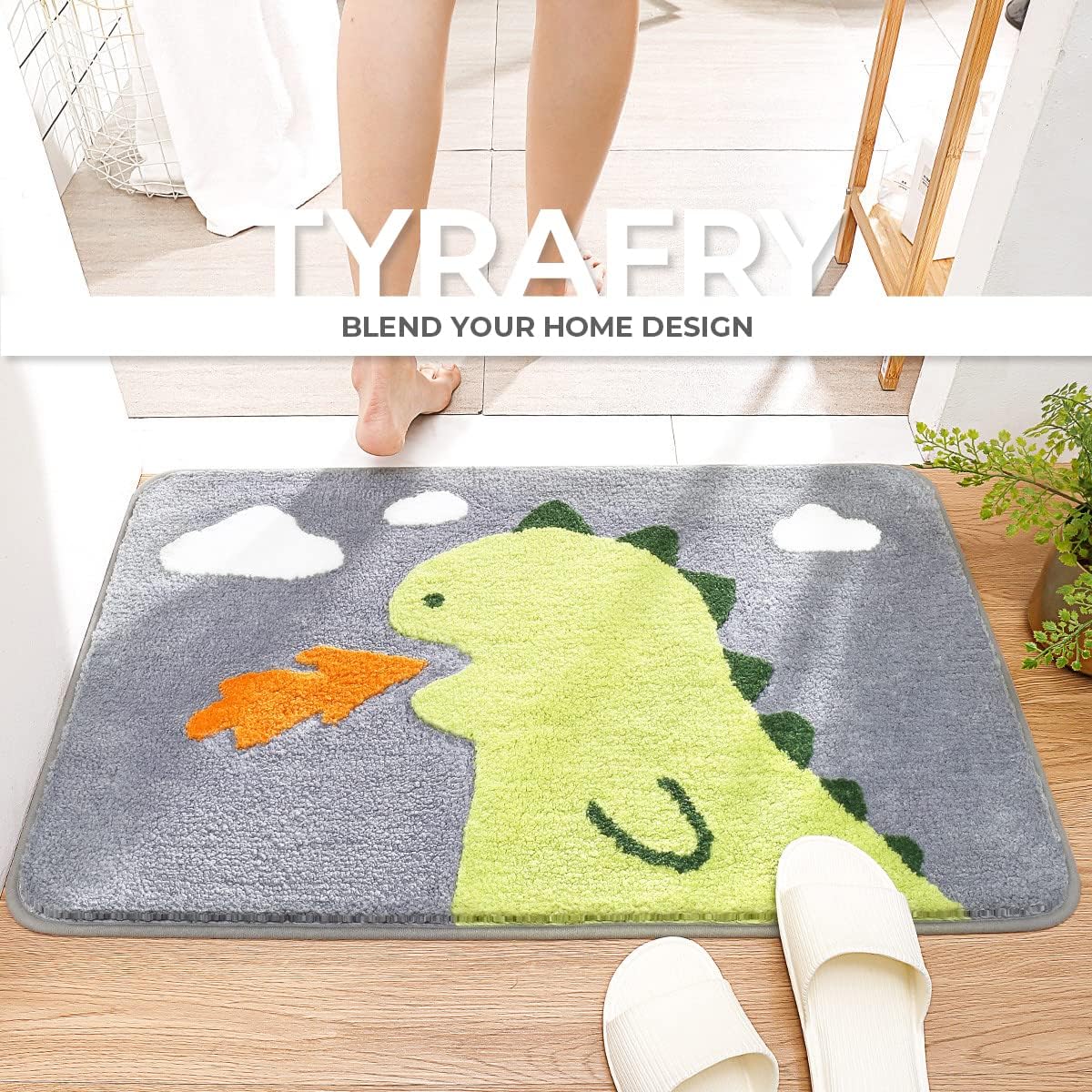 Ultra Soft Microfiber Bathroom Rug - Non-Slip, Water Absorbent, Machine Washable & Quick Dry Bath Mat for Kids, Shower, Bedroom - Dinosaur Design (20