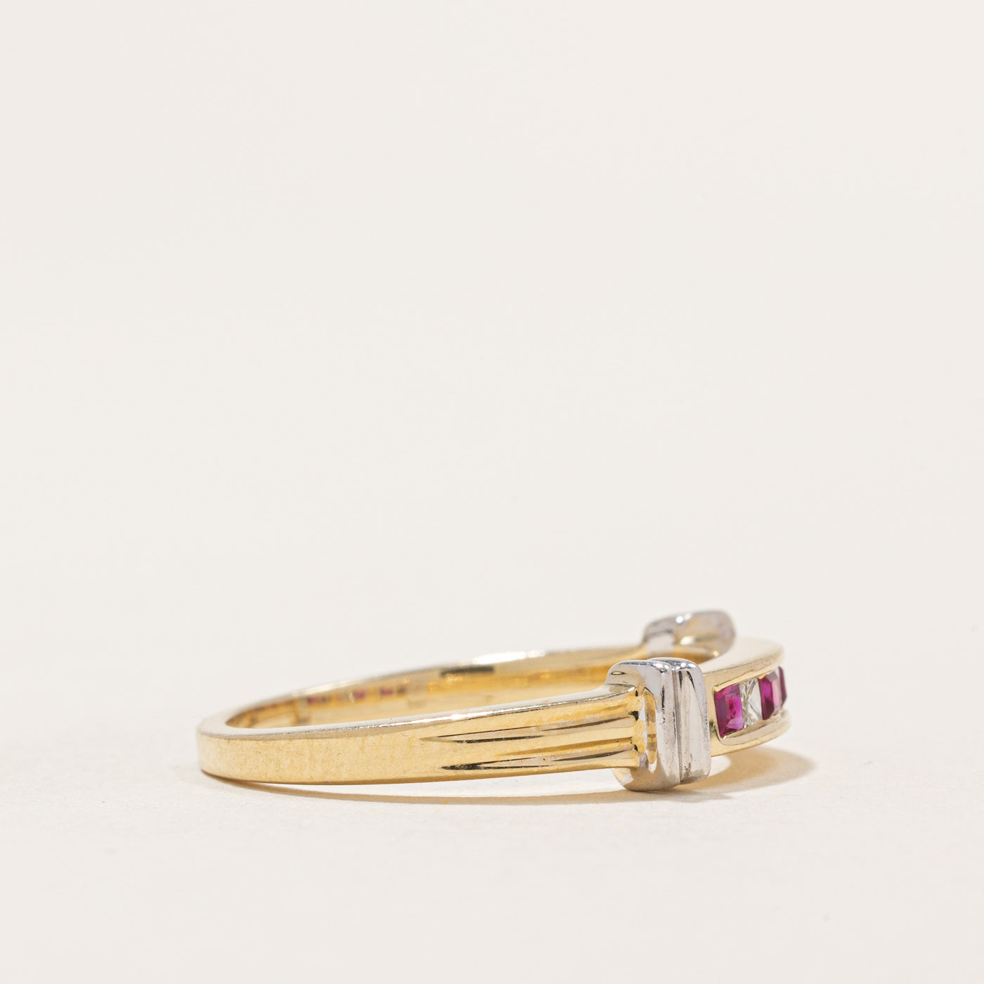 14K Gold Ruby & Diamond Eternity Band Ring | 0.06ctw Natural Ruby & 0.05ctw Diamond | Size 6.75 | Wedding, Anniversary, Valentine's Day Gift for Her