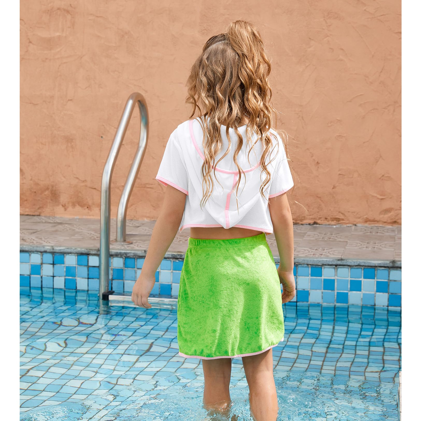 **Perfashion Girls' Terry Swim Cover Up - Hooded Zip-Up Beachwear for Kids | Perfect for Poolside, Beach & Summer Outings**