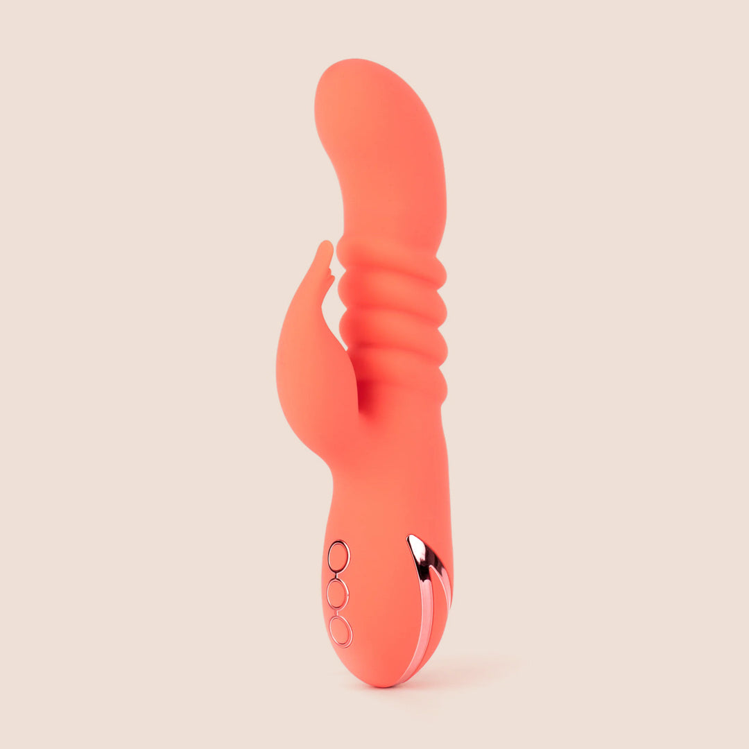 California Dreaming® Orange County Cutie - Silicone Vibrating & Thrusting Rabbit Vibrator for Women | G-Spot & Clitoral Stimulation | Waterproof & Rechargeable Adult Toy for Couples Play & Solo Pleasure
