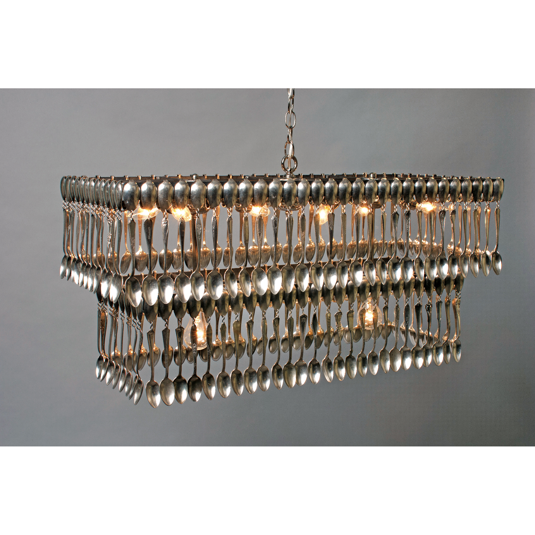 Double Tier Rectangular Spoon Chandelier - Elegant Dining Room Lighting Fixture for Kitchen Island & Farmhouse Decor