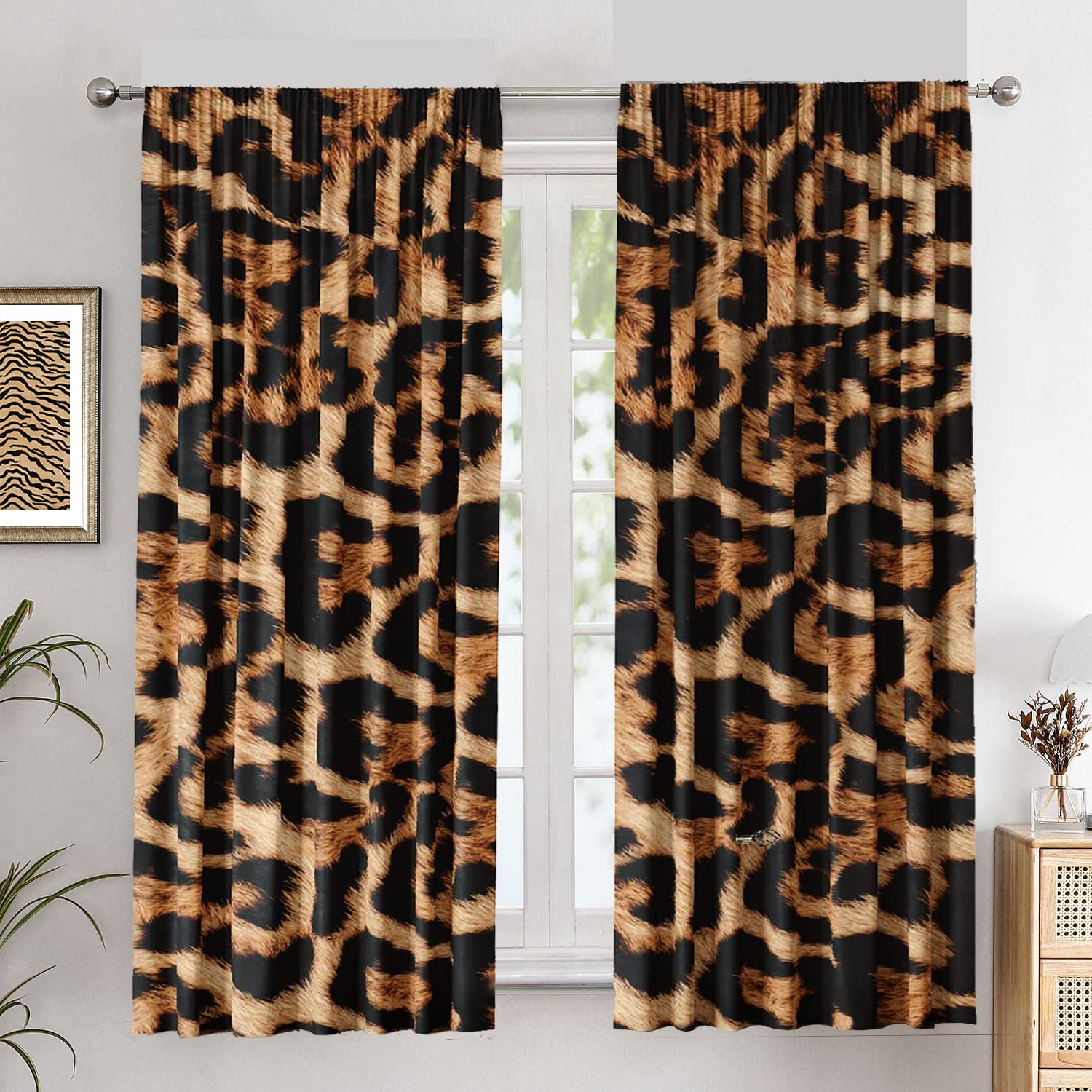 Leopard Print Curtains 42x63 Inches - Brown Cheetah Print Window Drapes with Rod Pocket for Bedroom & Living Room (Set of 2 Panels) - Perfect for Jungle Theme Decor, Boho Chic Style, and Animal Print Home Accents