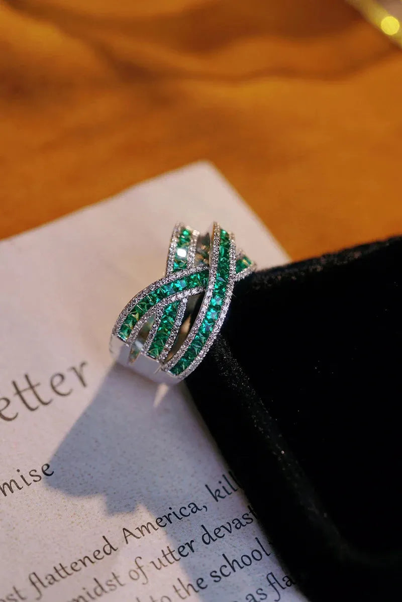 18K White Gold Cross Ring with Real Diamond & Natural Emerald for Women | Elegant Party & Wedding Jewelry | Perfect for Gifts, Anniversaries & Special Occasions