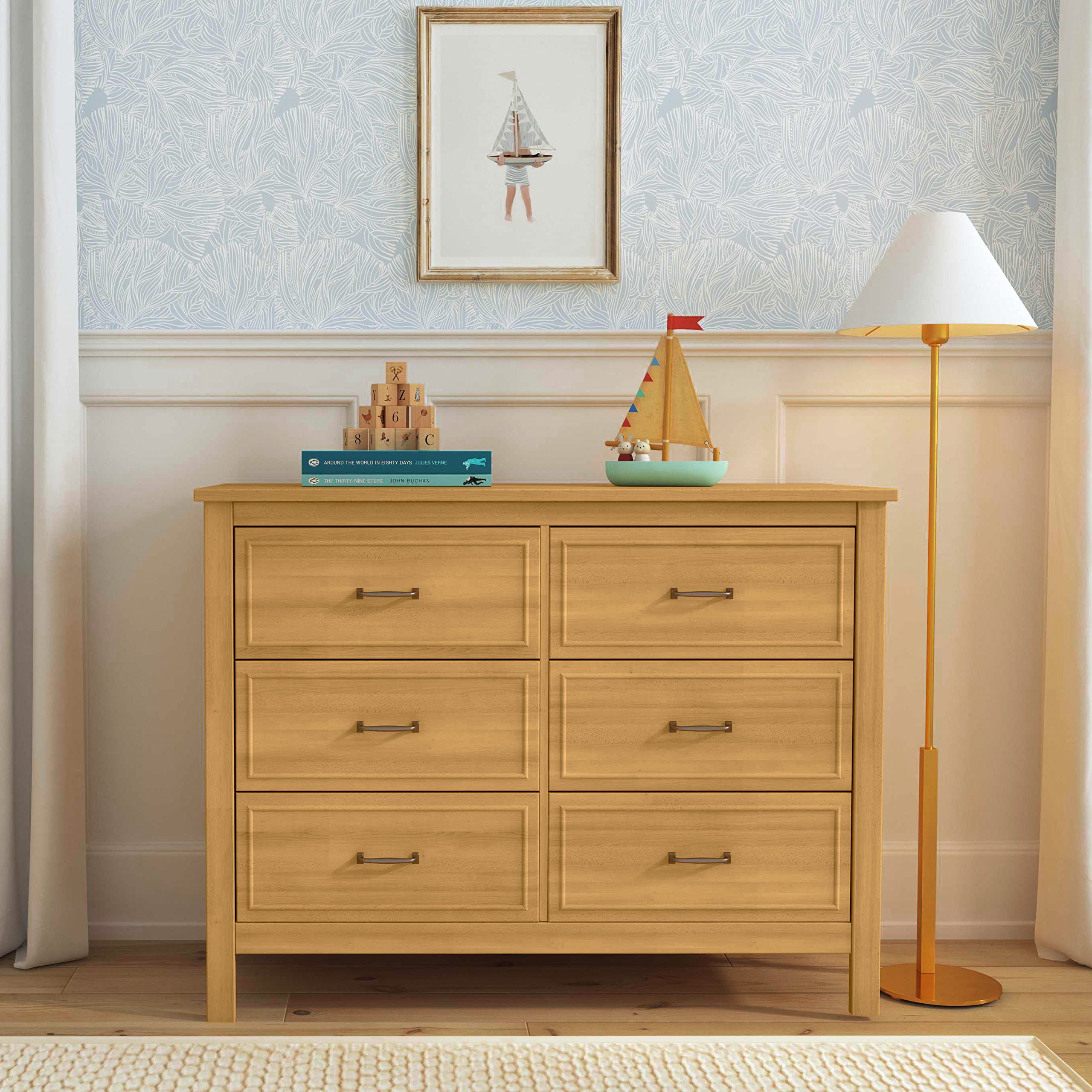 DaVinci Charlie 6-Drawer Double Dresser in Honey Finish - Solid Wood Baby Nursery Dresser with Soft-Close Drawers for Kids Bedroom & Nursery Organization