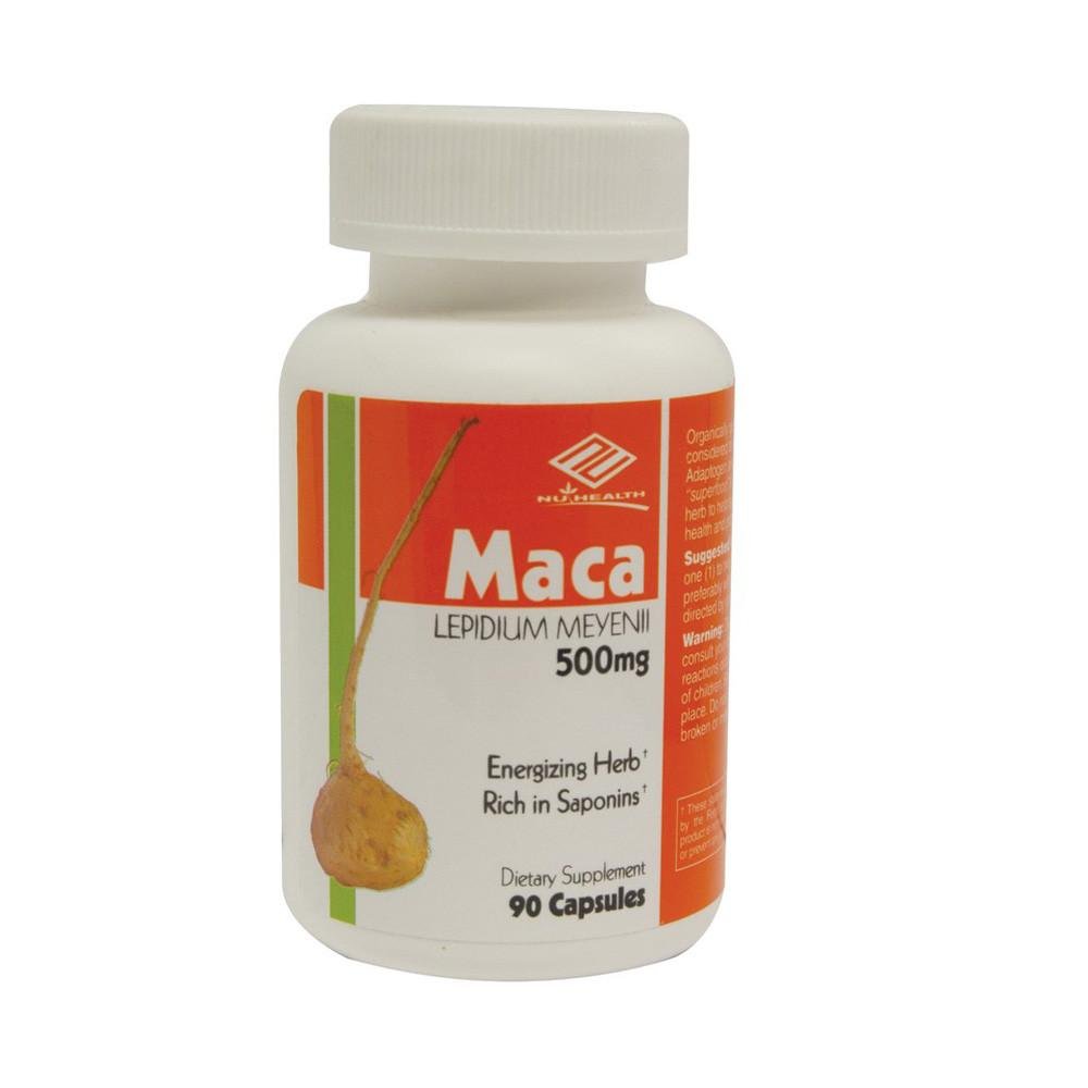 NuHealth Maca Root 500mg - 90 Vegan Capsules for Energy, Stamina & Hormonal Balance | Natural Peruvian Superfood Supplement for Men & Women | Perfect for Workout, Stress Relief & Libido Support